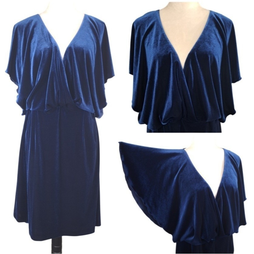 Jessica Simpson Velvet Dress Size 20W Plus‎ Royal Blue Surplice Flutter Sleeve